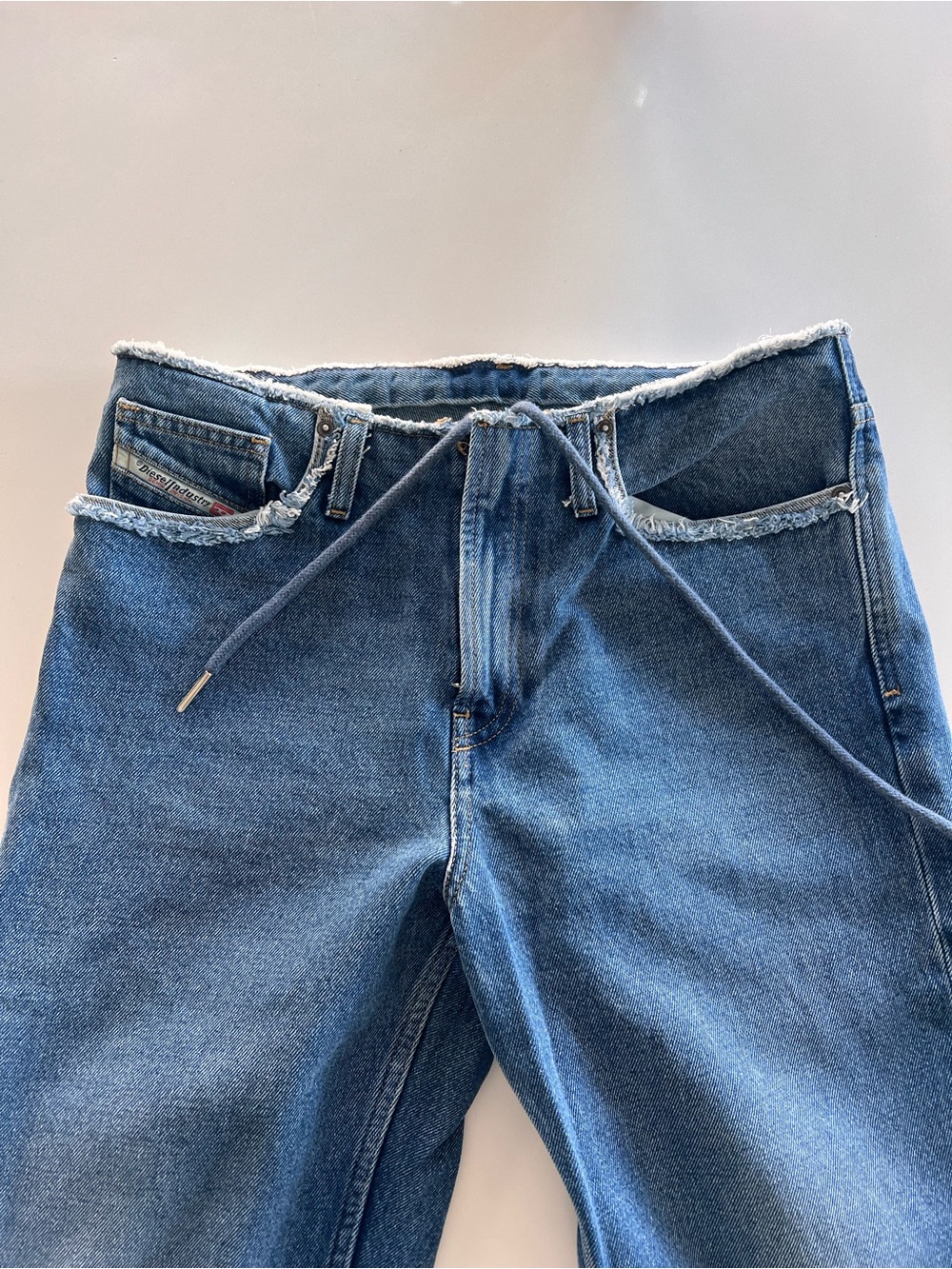 Diesel Women's Blue Straight-Leg Jeans with Raw Frayed Waist